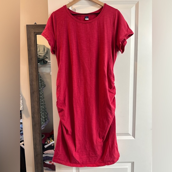 Red Slub Maternity Ruched Midi Dress XL - Picture 1 of 4